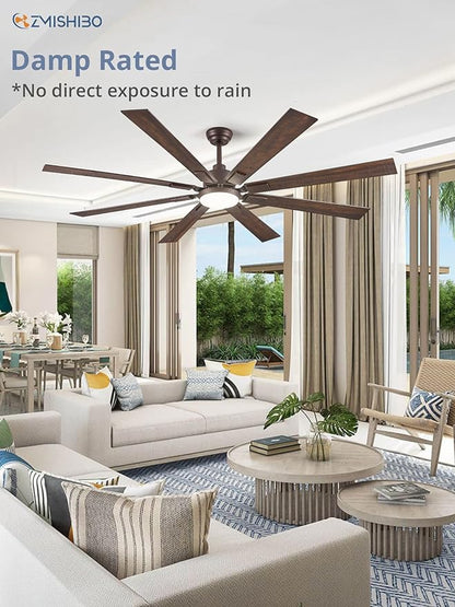 72 inch Oil Rubbed Bronze Ceiling Fans with Lights and Remote, Indoor/Outdoor Farmhouse Ceiling Fan for Living Room Patio, 6 Speed Reversible Quiet DC Motor, 3CCT, Dual Finish Blades