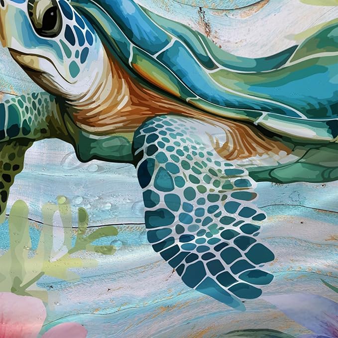 AILONEN Cute Sea Turtle Shower Curtain,Cartoon Beautiful Turtle with Flowers Shower Curtain Set for Bathroom,Ocean Animal Waterproof Fabric Shower Curtain with Hooks,72" W*84" H