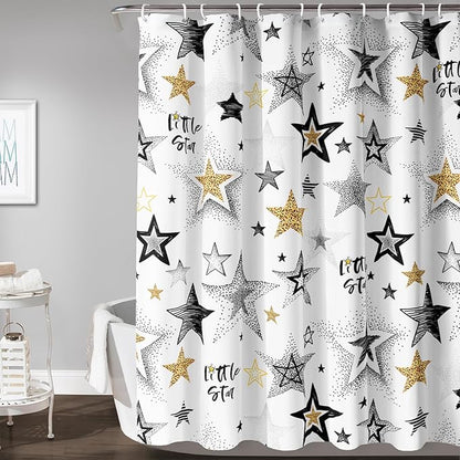 AILONEN Star Shower Curtain, Grey and Gold Tie Dye Star Bathroom Curtain,Minimalist Shower Curtain 72" W*96" H Polyester Waterproof Bathroom Curtain with 12 Hooks