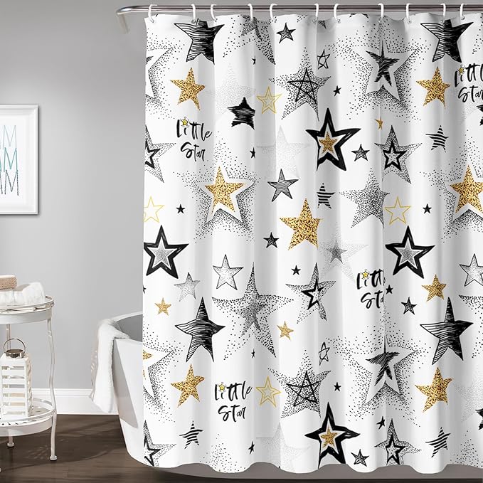 AILONEN Star Shower Curtain, Grey and Gold Tie Dye Star Bathroom Curtain,Minimalist Shower Curtain 60" W*72" H Polyester Waterproof Bathroom Curtain with 12 Hooks