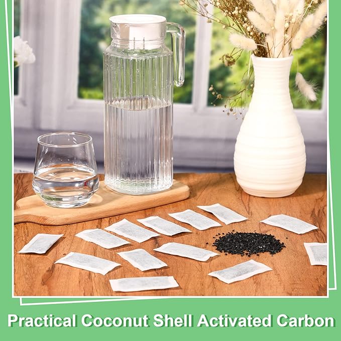 48 Packs Replacement Activated Charcoal Distiller Filters Coconut Shell Activated Carbon Filter Sachets Compatible with Countertop Water Distiller Models