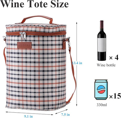 4 Bottle Wine Gift Carrier, Insulated Leakproof Padded Portable Wine Bottle Bag for Travel, BYOB Restaurant, Wine Tasting, Party, Great Gift for Wine Lover