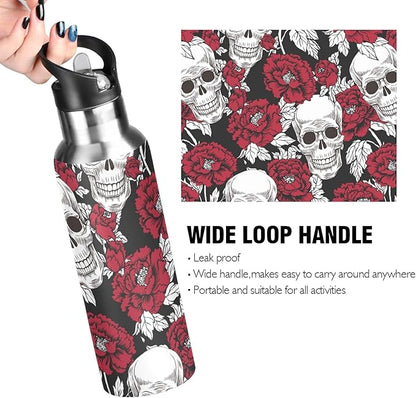 MNSRUU Insulated Water Bottle with Straw, Rainbow and Unicorns Stainless Steel Flasks for Sports Cycling Hiking School