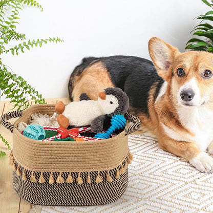 TeoKJ Set of 3 Baskets for Organizing, Decorative Rope Baskets for Storage, Storage Baskets for Pets, books, Pillows, Toys & Cloths, Black & Jute