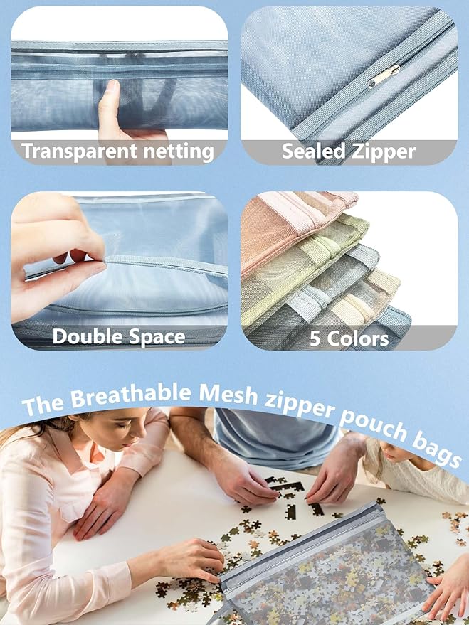 A5-2Layers 10 Pack Colored Mesh Zipper Pouch Bags, Double-Layer Nylon Puzzle Building Block Sets Toy Storage & Organization, Breathable See Through Zipper Pouch