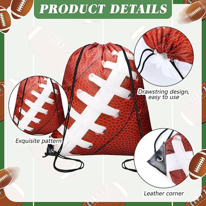 20 Pack Cups with Lid and Straw 14.2 oz Reusable Tumbler Clear Plastic Drinking Cups with 20 Pack Drawstring Bag for Birthday School Sport Decorations Party Supplies (Football)