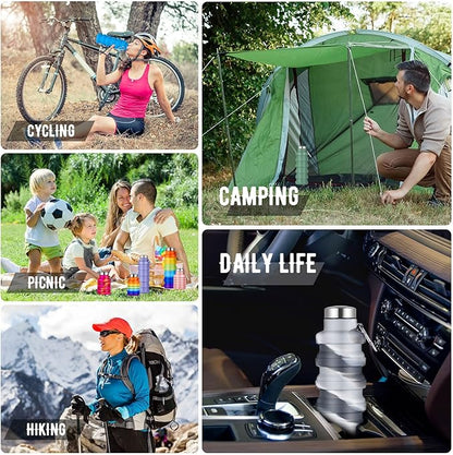 Lallisa 8 Pcs Collapsible Water Bottle Reusable Silicone Foldable Water Bottles 17 oz Portable Lightweight Sports Water Bottle with Carabiner for Gym Hiking Camping Travel (Mixed Colors)