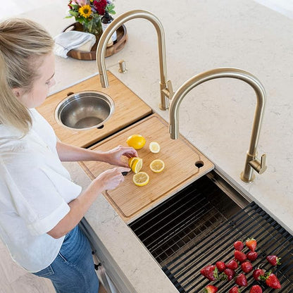 Kraus KWU210-57 Kore 2-Tier Workstation Undermount 16 Gauge Stainless Steel Single Bowl Kitchen Sink with 10 Piece Chef’s Kit of Accessories, 57 inch