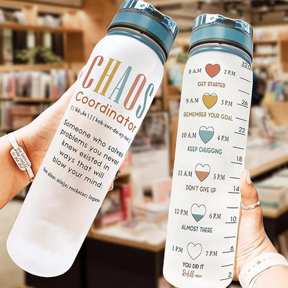 Macorner Chaos Coordinator Water Bottle Time Marker 32oz Leakproof - Birthday Gift Idea for Boss Women Coworker Manager Teacher Boss Lady Office Work Bestie - Suitable for School Gym Nurse Farewell