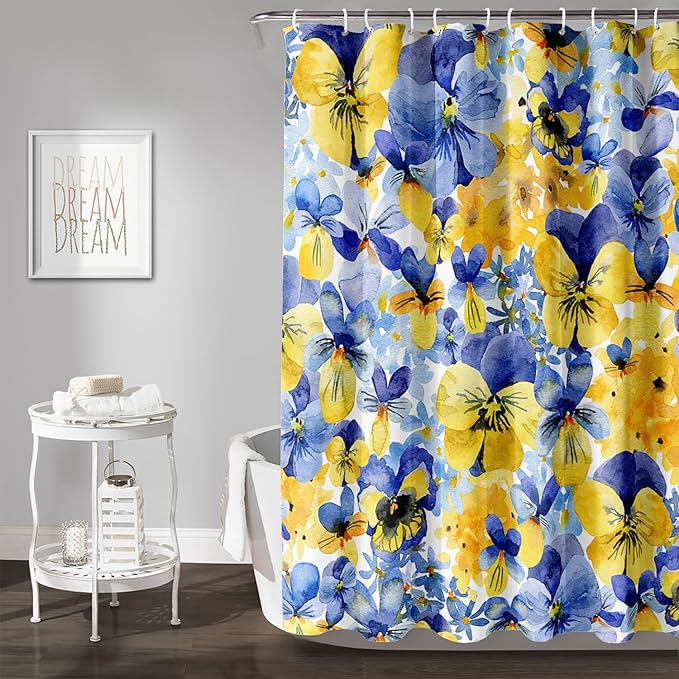 AILONEN Watercolor Flowers Shower Curtain,Purple and Yellow Flowers Theme Waterproof Fabric Shower Curtain for Girls Kids Teens, 72" W*84" H Patchwork Flower Shower Curtain Sets