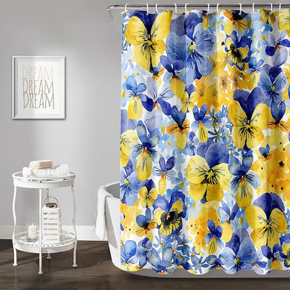 AILONEN Watercolor Flowers Shower Curtain,Purple and Yellow Flowers Theme Waterproof Fabric Shower Curtain for Girls Kids Teens, 60" W*72" H Patchwork Flower Shower Curtain Sets