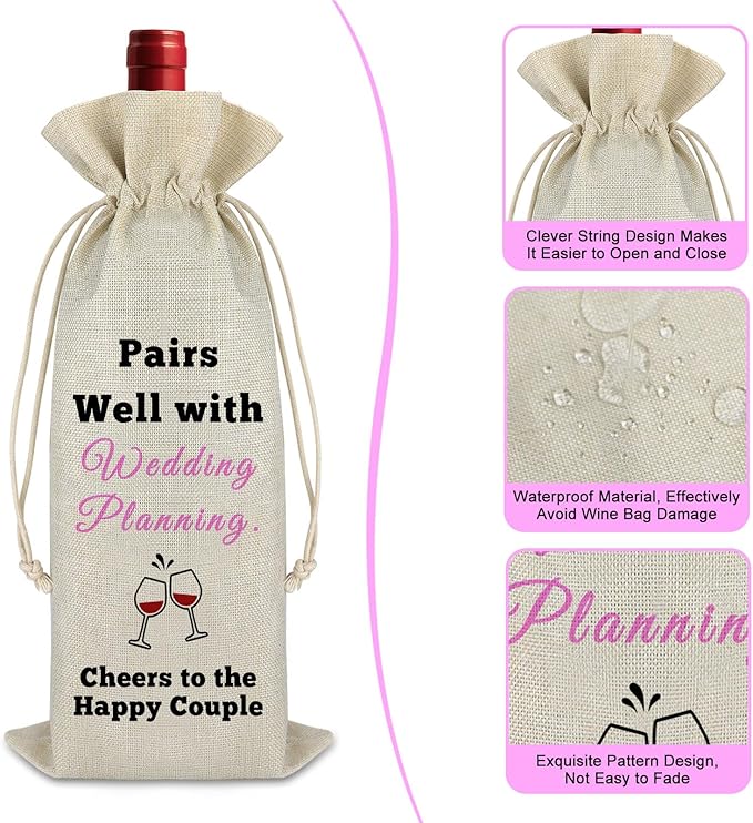 Appreciation Gift for Wedding Planner Wine Bag Newlywed Gift Engagement Gift for Bride Groom Bridal Shower Gift Wedding Planning Thank You Christmas Gift for Families Friends Drawstring Burlap Bag