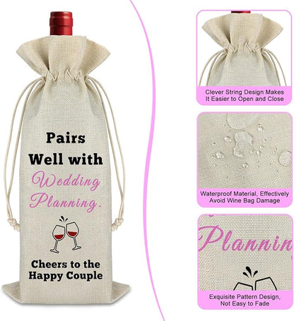 Appreciation Gift for Wedding Planner Wine Bag Newlywed Gift Engagement Gift for Bride Groom Bridal Shower Gift Wedding Planning Thank You Christmas Gift for Families Friends Drawstring Burlap Bag
