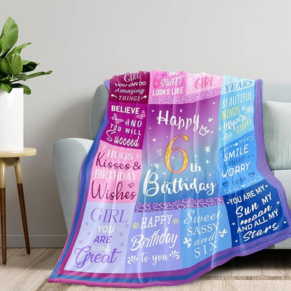 6 Year Old Girl Birthday Gifts Blanket, 6 Year Old Girl Gifts, Birthday Gifts for 6 Year Old Girls, 6th Birthday Decorations for Girls, Six Year Old Girl Birthday Gifts 60"X50"