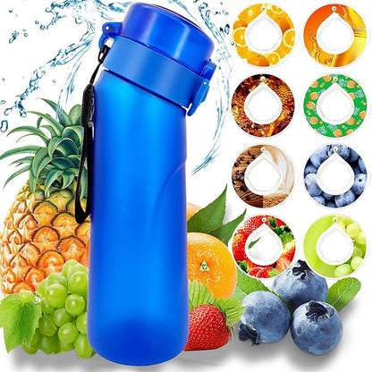 Air Water Bottle with Flavor Pods, Flavored Water Bottle,750ML Large Scented Flavor Water Bottle,Sports Water Cup with Straw Suitable for Outdoor Sports(New Blue+8Pods)