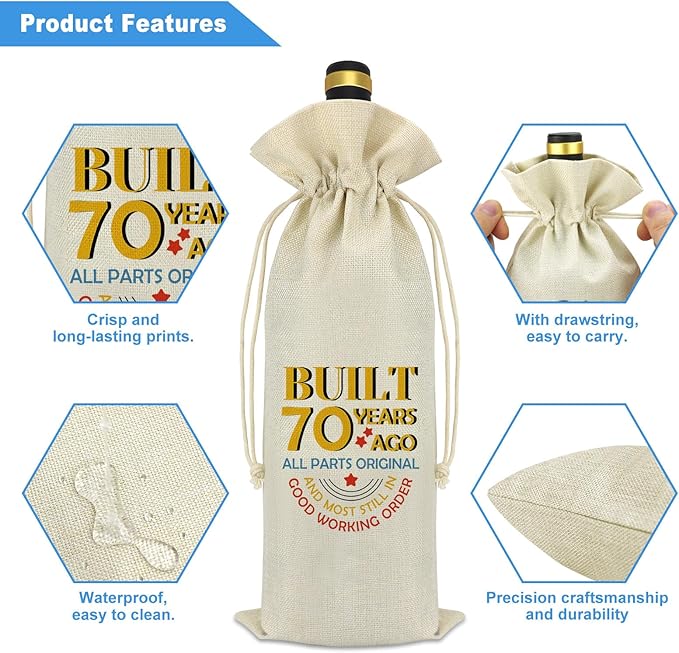 70th Birthday Gifts for Grandma Grandpa Wine Bag 70 Year Old Birthday Gift for Dad Mom 70th Anniversary Wedding Gift for Husband Wife Turning 70 Present for Women Men Decorations Wine Bottle Bag