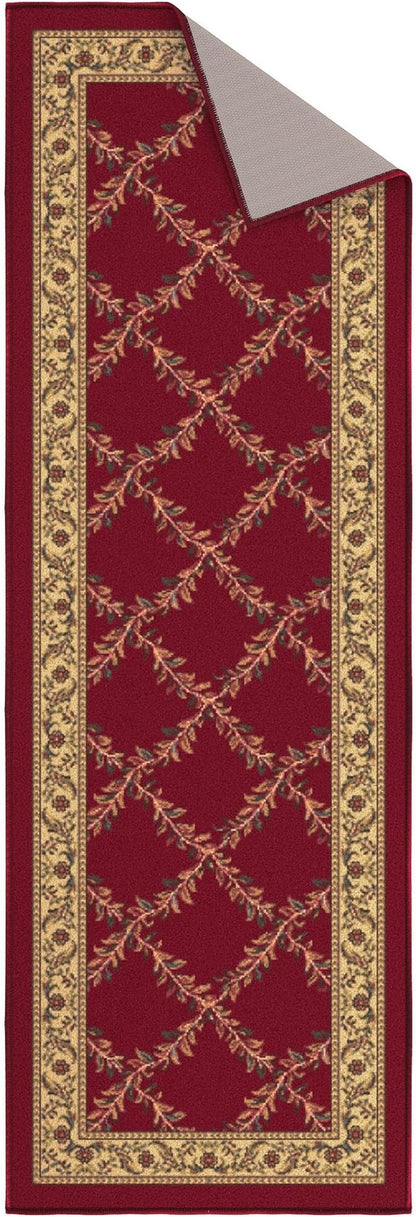 Machine Washable Trellis Design Non-Slip Rubberback 2x5 Modern Runner Rug for Hallway, Kitchen, Living Room, Bedroom, Entryway, 20" x 59", Red Trellis