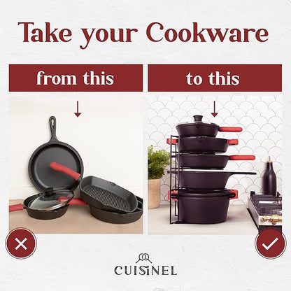 Cuisinel Pan Organizer - Silicone-Coated Non-Slip 15" Heavy Duty Skillet Rack - Kitchen Counter/Cabinet Organization Storage - Cookie Sheet, Cutting Board, Cast Iron Cookware, Pots, Lid Stand/Holder
