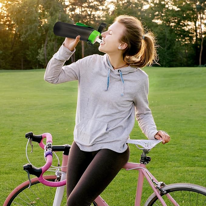 Air Water Bottle, Air Water Bottle with 5 Flavor Pods,750ml Scented Sports Water Bottle Set with Flavour Pods, 0 Sugar No BPA for Schools, Gym, Outdoor Sports (Black green + 5 pods)