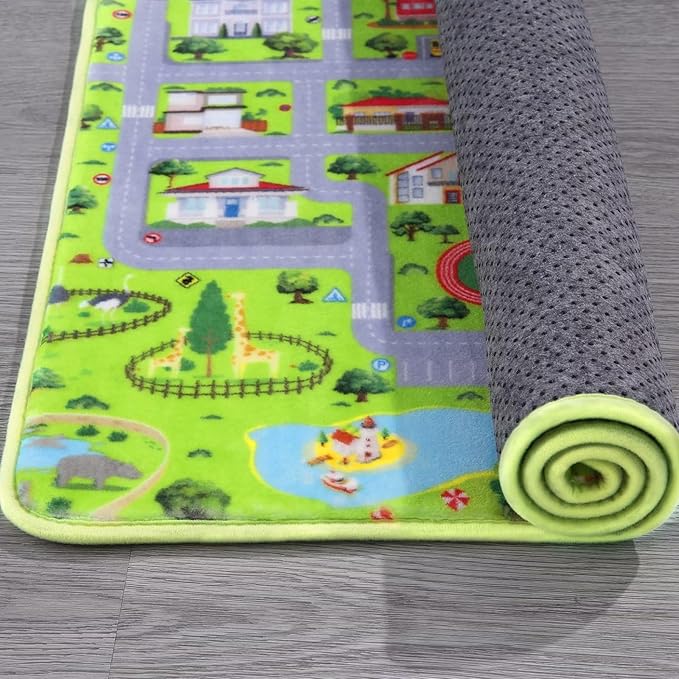 Kids Playmat Car Rug, City Life Fun Carpet Educational Car Rugs for Kids Play with Cars and Toys Road Traffic Play Mat for Bedroom Playroom Classroom Soft Large Area Rug, 8x10 ft, Grey Streets