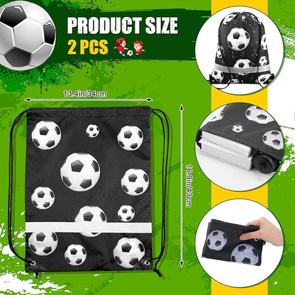 4 Pcs Soccer Party Favors, Soccer Drawstring Bags Goodie Treat Bags and 24 oz Squeeze Water Bottles