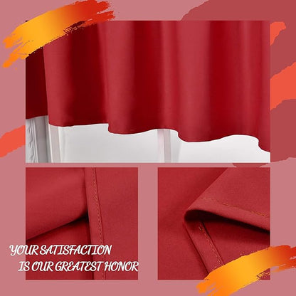 Red Valance for Windows 42x18 Inch Solid Thermal Insulated Blackout Rod Pocket Kitchen Short Curtain Toppers Valance for Bathroom Living Room 2 Panels