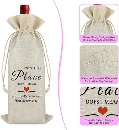 Funny Retirement Gifts for Women Men Wine Bag Retirement Gift for Coworkers Teachers Appreciation Gift Retired Farewell Leaving Gift for Colleagues Teachers Day Gift Cotton Burlap Wine Bottle Bag