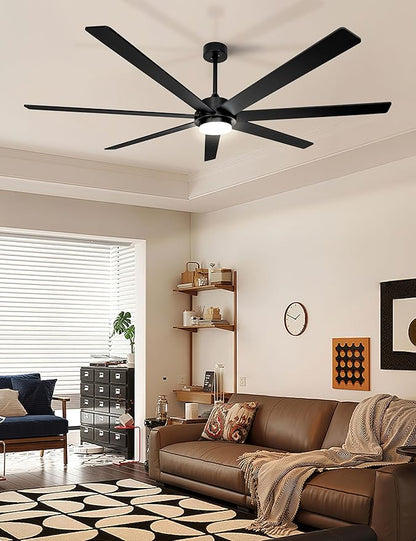 72" Wood Black Smart Ceiling Fan with Light and Remote via WIFI Alexa APP Control,6 Speed Quiet DC Motor,Dimmable LED Light,Indoor Outdoor Ceiling Fans for Patios or Bedroom