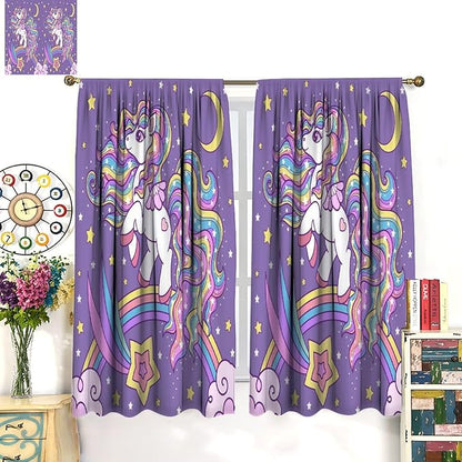 Unicorn Curtains Fantasy Star Moon Cartoon Theme Curtains Cute White Unicorn Rainbow Design Printed Curtains Boys Girls Room Curtains 42x63 Inch 2 Panels