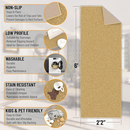 Machine Washable Modern Solid Design Non-Slip Rubberback 2x6 Traditional Runner Rug for Hallway, Kitchen, Bedroom, Living Room, 2'2" x 6', Beige