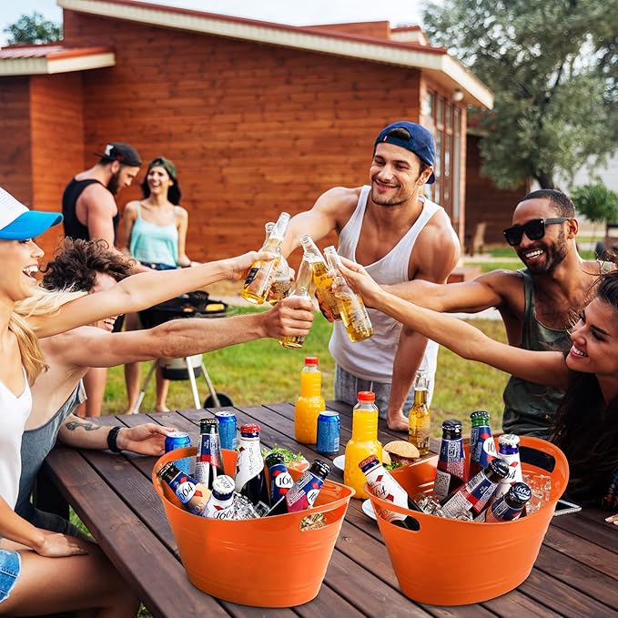 6 Pieces Ice Buckets Bulk, Plastic Ice Buckets with Handles, Oval Storage Tub, Large Capacity Ice Drink Bucket for Party Bar Wine Beer Champagne Beverage Bottle Cooler (Orange,4.5 Liter)