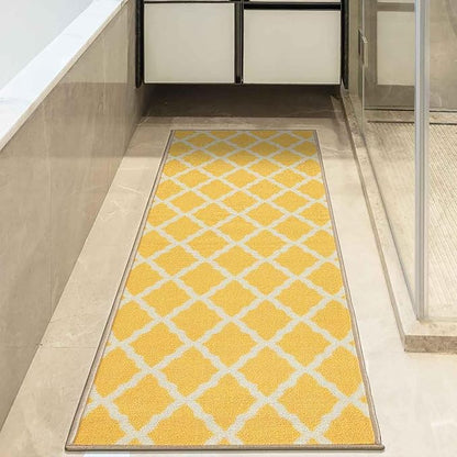 Machine Washable Moroccan Trellis Design Non-Slip Rubberback 2x6 Traditional Indoor Runner Rug for Hallway, Kitchen, Bedroom, 2'2" x 6', Yellow