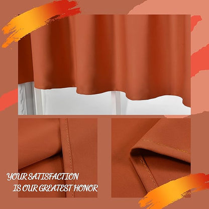Burnt Orange Valance - Rust Valance for Windows 2 Panels 42x18 Inch Solid Blackout Rod Pocket Kitchen Short Curtain Toppers Valance for Bathroom Living Room, Terracotta