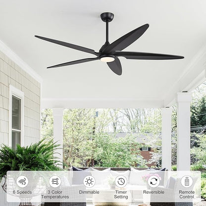 54 Inch Modern Ceiling Fan with Lights and Remote, 5 Wood Blades, 6-Speed Noiseless Reversible DC Motor with Replaceable Downrods for Bedroom Living Room Dining Room, Black