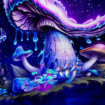 AILONEN Magic Mushroom Shower Curtain,Blue Butterfly Waterproof Fabric Bath Curtain for Kids Girl,Boho Style Shower Curtain Set for Bathroom,Natural Fungal Shower Curtain with Hooks 36" W*72" H