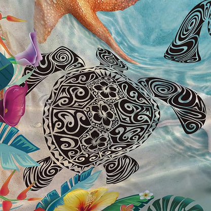 AILONEN Sea Turtle Shower Curtain,Sea Turtle with Starfish Bath Curtain Cloth Fabric Bathroom 72" W*84" H Inch,12 Pack Hooks for Kids,Ocean Themed Bathroom Curtain