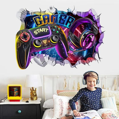 decalmile Large 3D Game Wall Decals Gamer Controller Video Gaming Joystick Wall Stickers Teenagers Boy Bedroom Playroom Wall Decor