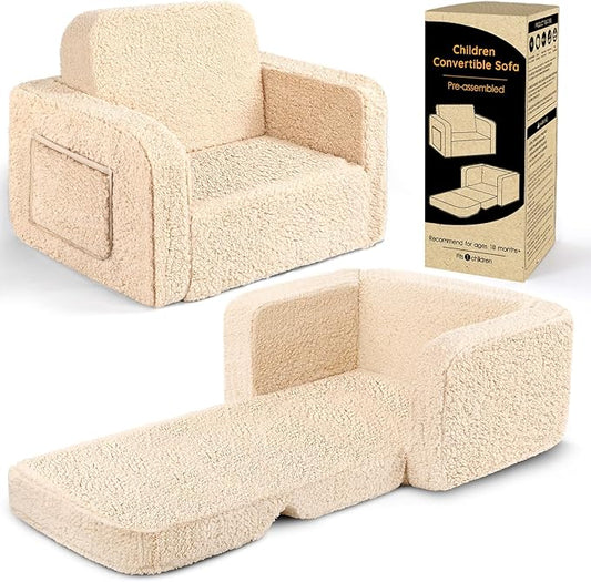 ACRABROS Kids Couch Toddler Chair: Sofa Bed Fold Out for Girls Boys Beige