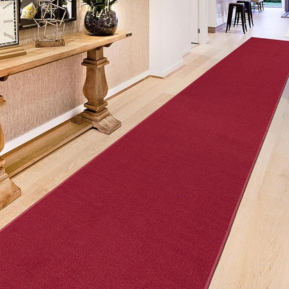 Machine Washable Modern Solid Design Non-Slip Rubberback 2x6 Traditional Runner Rug for Hallway, Kitchen, Bedroom, Living Room, 2'2" x 6', Red
