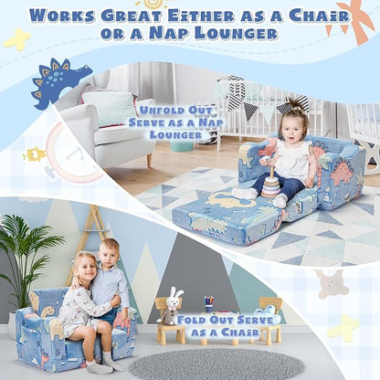 2-in-1 Toddler Chairs Comfy, Toddler Couches That Fold Out,Glow in The Dark, Extra Wide Kids Chairs for Toddler, Baby Couch for 1-3 Year Old Gifts for Girls & Boys, Blue