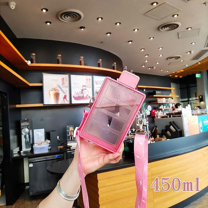 Pink Lightning Travel Water Bottle with Straw Birthday Gift Cup Picnic Cup Ice Travel Mug with Strap (lightning pink, 450 ml)