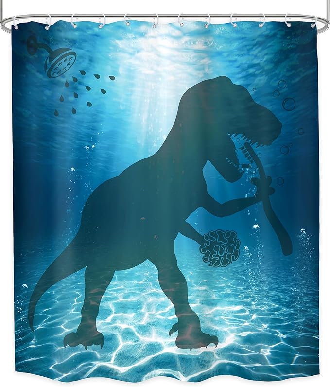 LGhtyro Kids Ocean Sea Dinosaur Shower Curtain Bathroom Set 60Wx71H Inches Underwater Funny Dino Boys Bathing Trex Raptor Bath Accessories Cartoon Animal Silhouette Art Home Decor Fabric 12 Pack Hooks