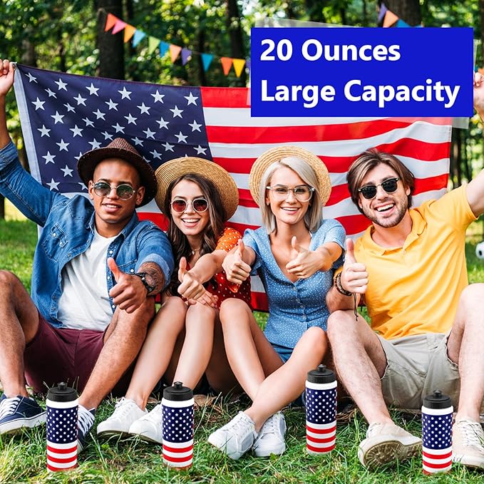 Honeydak Sports Squeeze Water Bottles Patriotic Water Bottles 20oz American Flag Water Bottles with Pull Top Cap Reusable Plastic Water Bottles for Fitness Camping Sports Outdoor Activity Gym