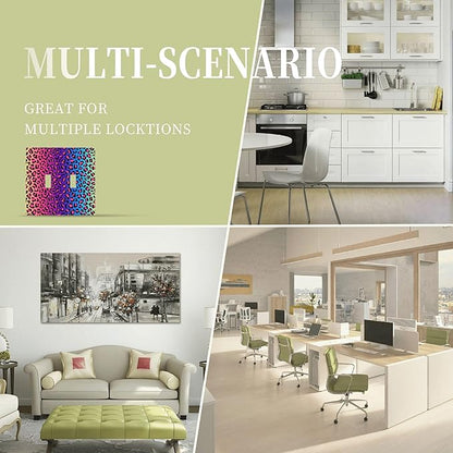 Colorful Leopard Double Toggle Light Switch Covers 2 Gang Wall Plate Dual Decorative Switchplate Electrical Faceplate for Bathroom Country Kitchen Bedroom Decor, 4.9" x 5"