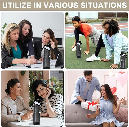 Newly Upgraded Air Water Bottle, 22oz Air Water Bottle with Flavor Pods, Leak Proof Scented Water Bottle with Large Portable Handle, 0 Suger No BPA for Gym, Outdoors, Schools (Black Tilted Head)