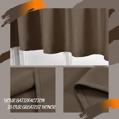 Coffee Brown Valance for Windows 42x18 Inch Solid Thermal Insulated Blackout Kitchen Short Curtain Toppers Valance Rod Pocket for Bathroom Living Room 2 Panels