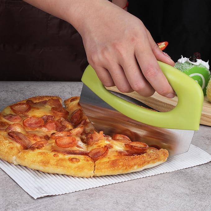 Premium Pizza Cutter Food Chopper-Super Sharp Stainless Steel Pizza Cutters Rocker/Slicer/Blade/Knife with Cover Multi Function Kitchen Tools,Dishwasher Safe(Green)