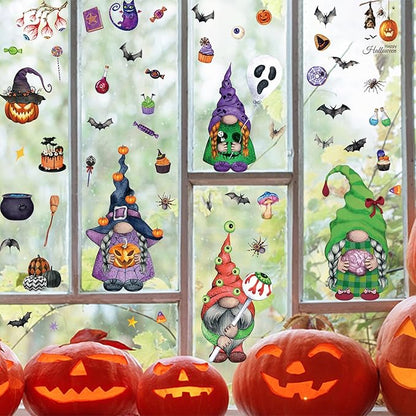 Halloween Window Clings Stickers Decoration Cartoon Dwarf Midget Horror Design Halloween Window Cling Decal Double Sided Static Removable Halloween Glass Window Stickers Supplies 9 Sheets