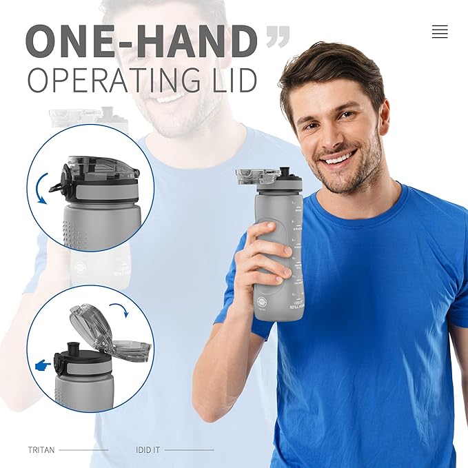 25oz Kids Sports Water Bottles for School with Spout Lid (Grey)