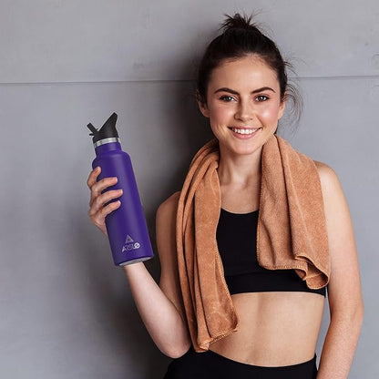 Stainless Steel Double Wall Water Bottles 32oz, Vacuum Insulated Bottle With Straw Lid, Insulated Water Bottle Keeps Water Cold for 24 Hours, Hot for 12 Hours, Hiking, Sports